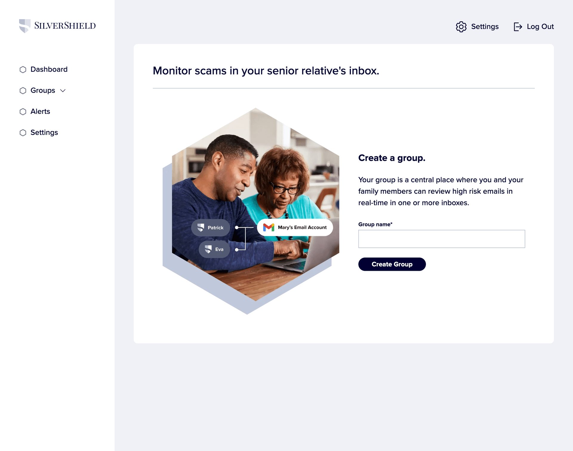 Silvershield webpage to connect an inbox for fraud review with an input to enter an email address and buttons to connect email or skip this step.