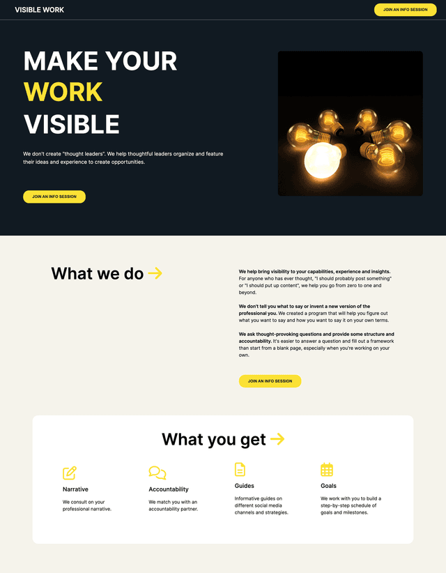 Visible Work website landing page